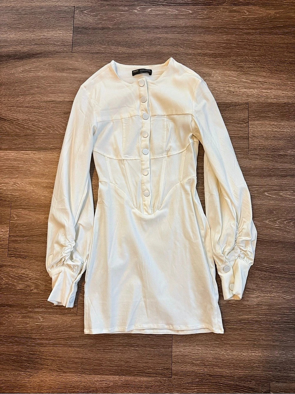 Zara White Corset Mini Dress, Long Sleeve